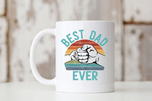 Picture of our All White 11oz Coffee Mug with Graphic Retro and Distressed Best Dad Ever, on front of mug .