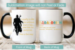 Load image into Gallery viewer, Picture of Front and Back, 15 oz Black Handle Coffee Mug with  Front Image Mandelorian Quotes and Back Image Dadalorian Dictionary Meaning
