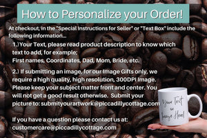 Picture of how to personalize your order. If you have a question please contact us at: customercare@piccadillycottage.com