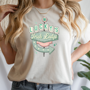 St. Patricks Day  T-Shirt - Lucky's Irish Lodge - Retro Groovy Tee