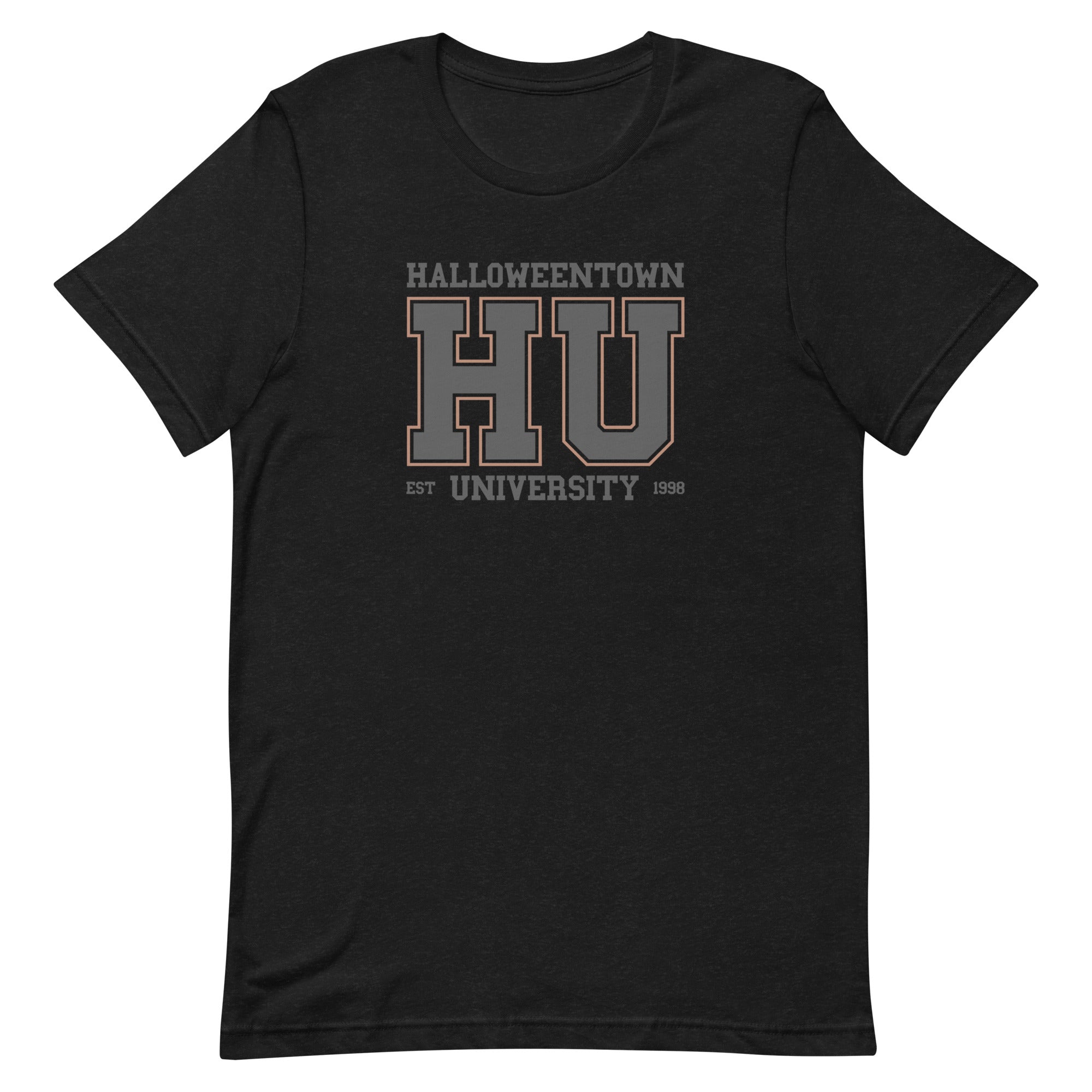 Picture of our Halloweentown University T-Shirt. This tee is available in more sizes and colors. Pictured in Heather Black